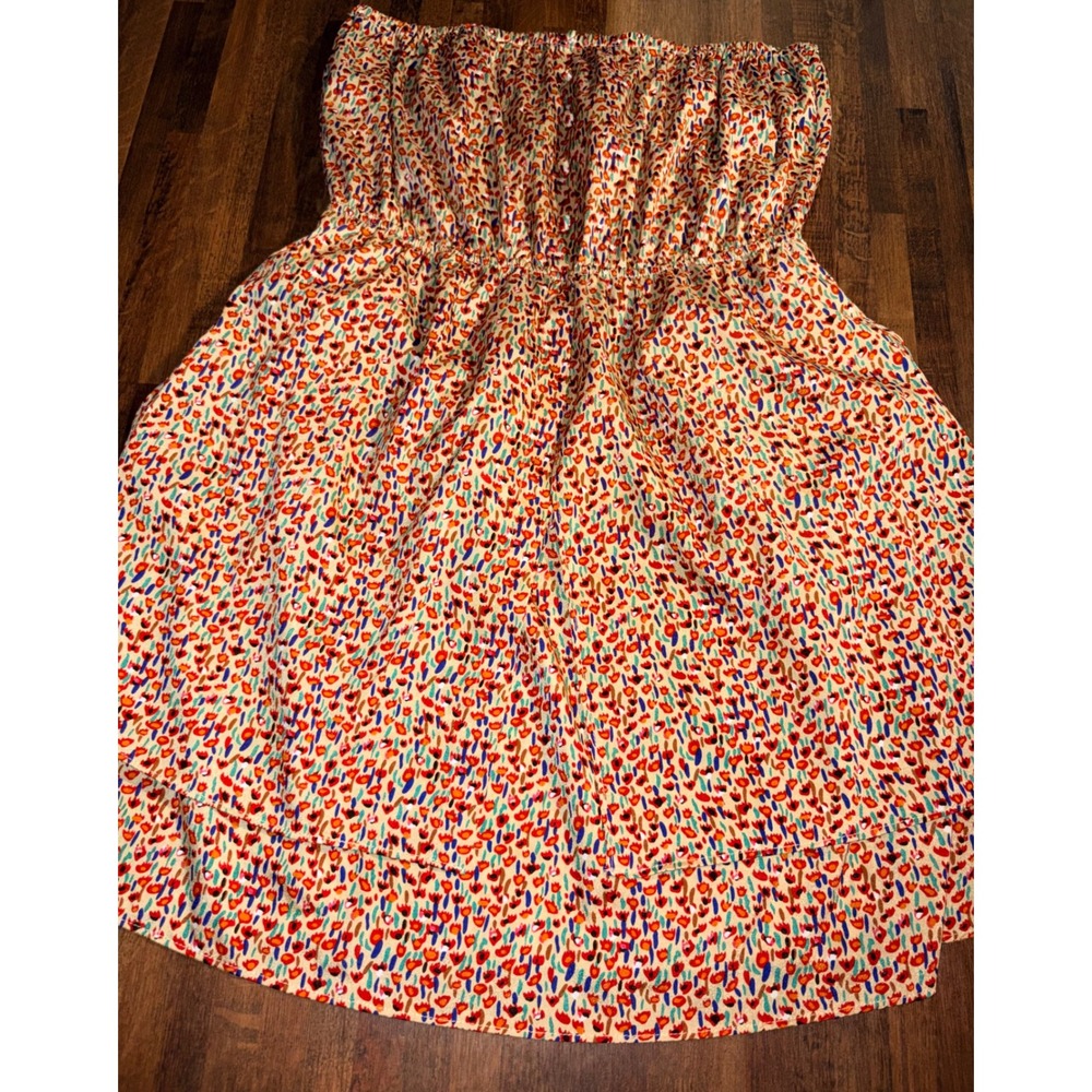 Forever 21 Strapless Floral Mini Dress Button Front Elastic Waist Multi-Color‎ L